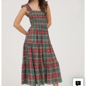 Nordstrom Plaid Midi Dress in Green and Red